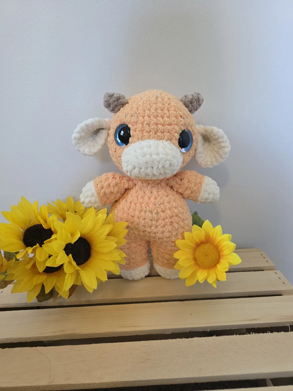 Handmade Crochet Orange Funfetti Cow Plush Toy